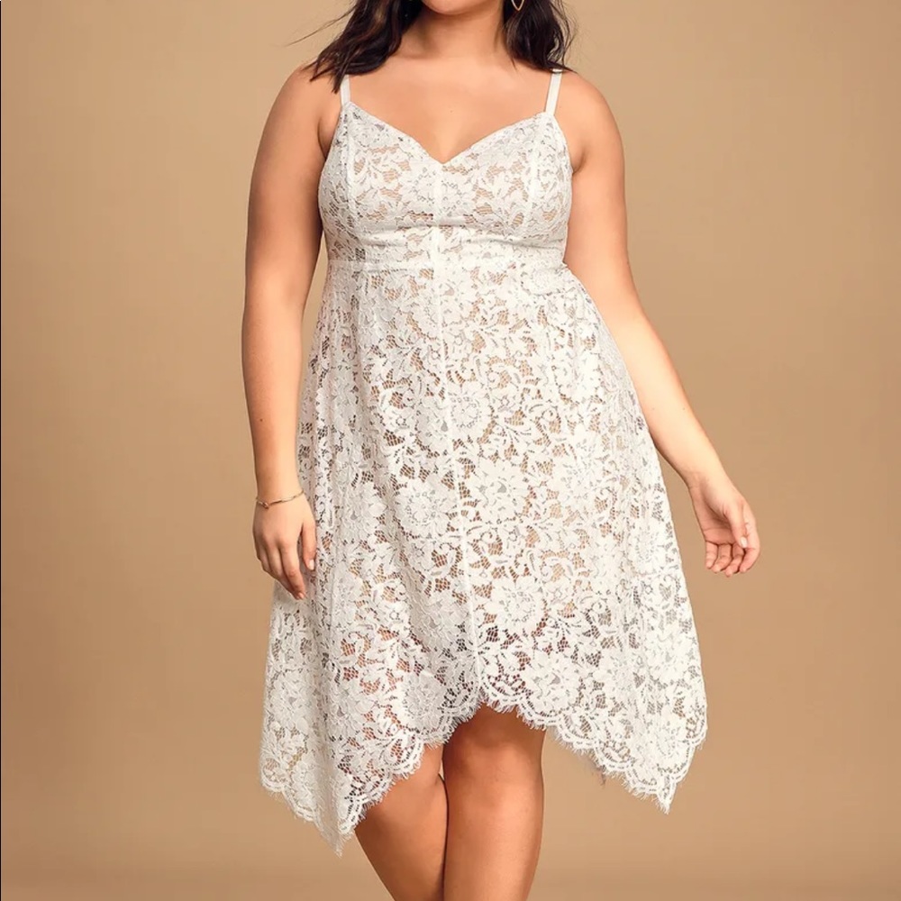 Lulu’s XL One Wish White Lace Midi Dress
